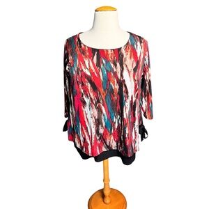 Karen Kane Abstract Brushstroke Top | Size XL | Side Tie Detail Artsy Brown Red